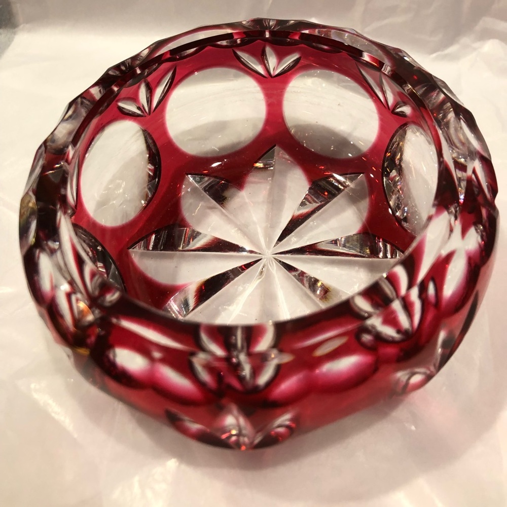 Nachtmann Bramberg Crystal Glass Bowl Cut Cranberry To Clear Czech Bohemian 50’s